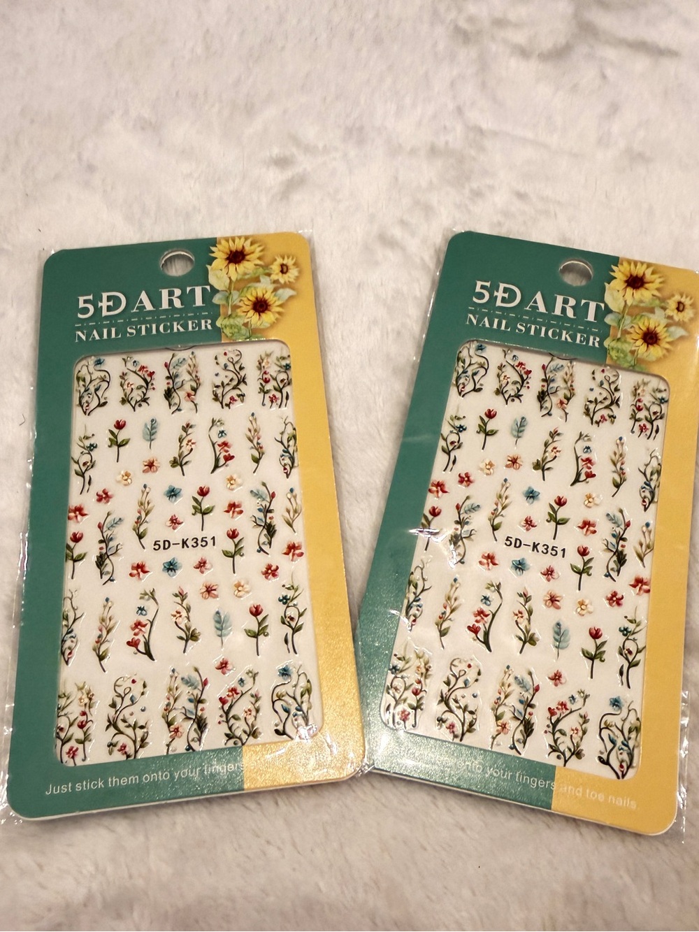 🌼 2-Pack 5D Floral Nail Art Stickers Wildflower Nail Decals DIY Manicure